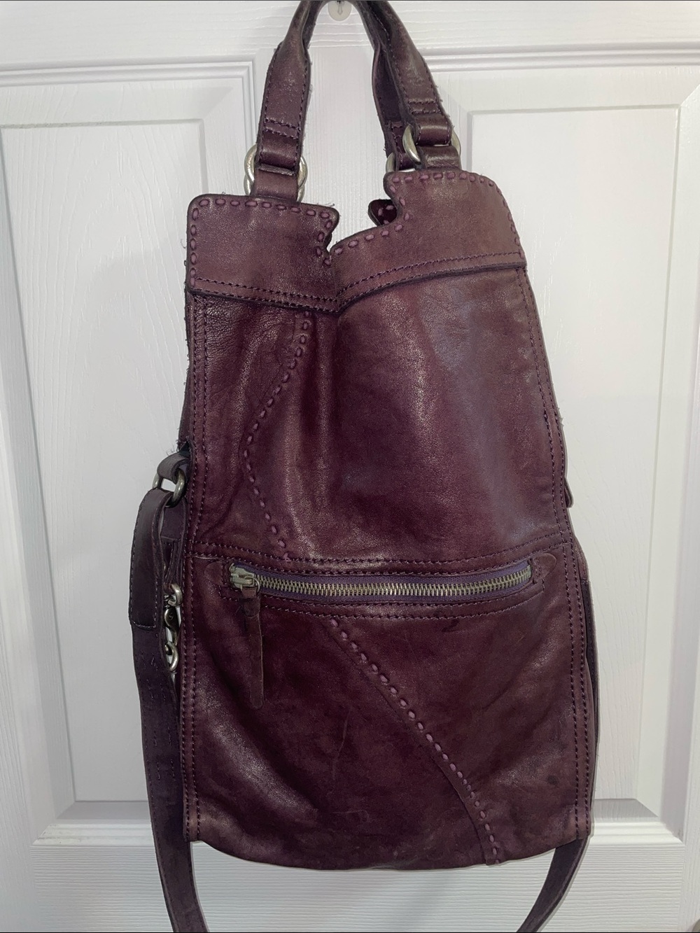 Lucky Brand Abbey Road Genuine Leather Foldable Crossbody Bag in Deep Plum
